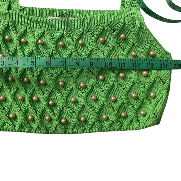 Zara Green Cropped Pearl Knit Sweater Top Clueless Preppy Fall Winter Y2K Style - Picture 9 of 10